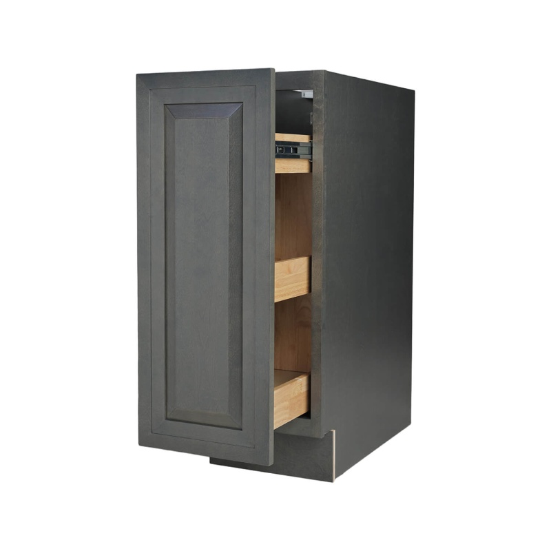 Ash Gray Wood Kitchen Spice Rack Pull Out Base Cabinet