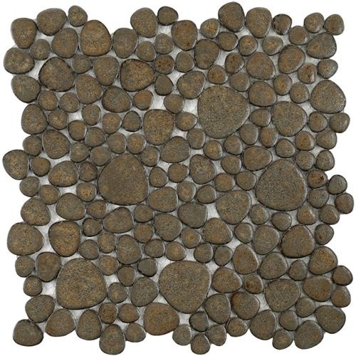Pebble Brownstone Porcelain Mosaic - 11" X 11" - Glossy