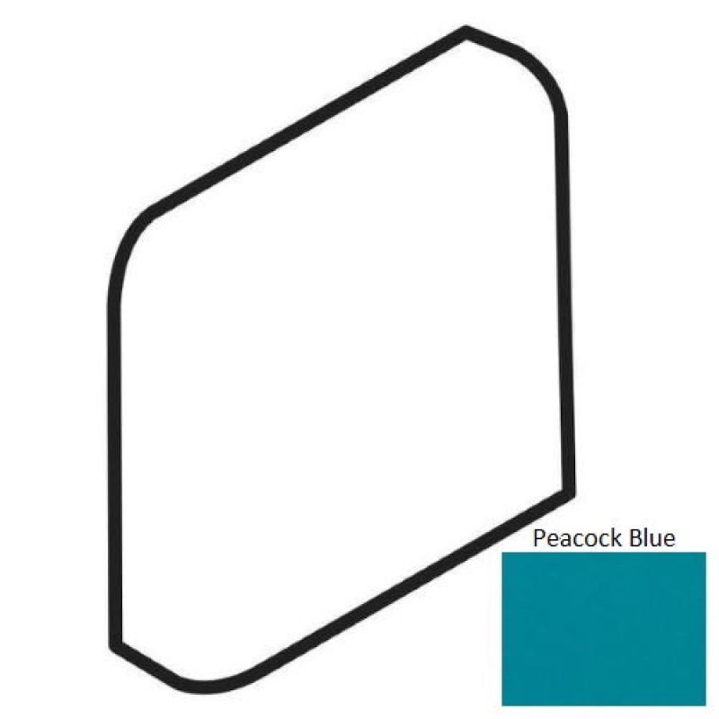 Peacock Blue Ceramic Wall Trim, 2" x 2" Radius Bullnose Outcorner, Glossy