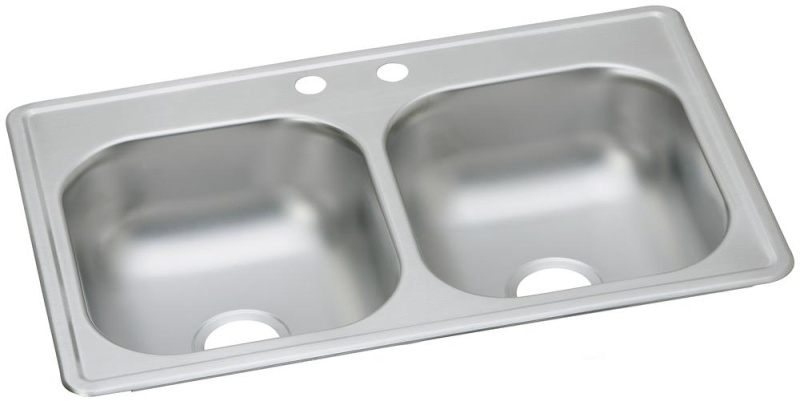 D233192 Dayton Stainless Steel Drop In Double Bowl Kitchen Sink - 33" X 19" X 6 7/16" With 2 Holes - Stainless Steel
