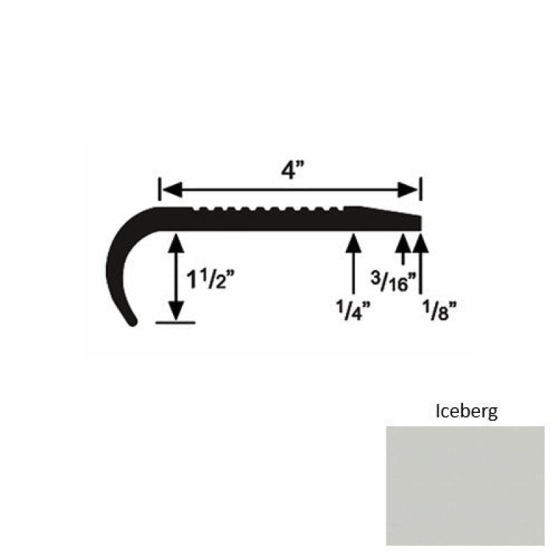 Solid 02 Iceberg Rubber Commercial Stair Nosing (Rd) - 4" X 9 Ft (108")