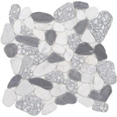 Aquatica Ocean Stone Sliced Terrazzo Carrara Nero Smoke Natural Stone Mosaic - Pebble - Matte