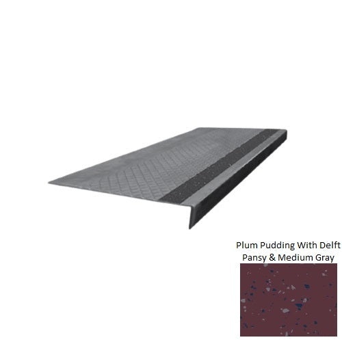 Spextones Plum Pudding With Delft Pansy & Medium Gray Type 675 With Flush Ribbed Insert Distinct Designs Rubber - 12" X 72" Stair Tread - Diamond Profile Design