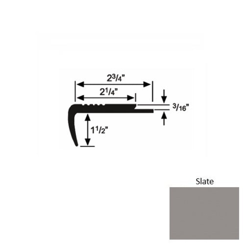 Solid 07 Slate Rubber Underlap Carpet Stair Nosing (Sq) - 2 3/4" X 9 Ft (108")