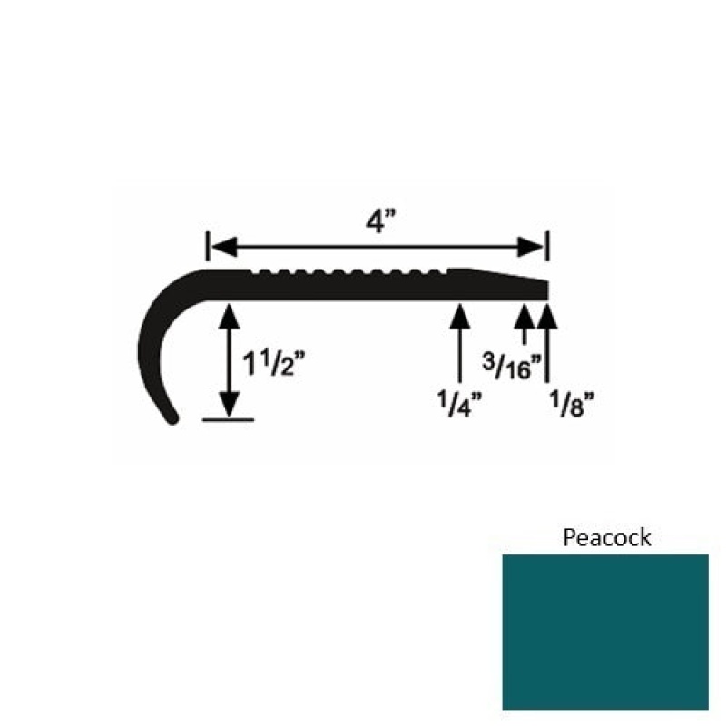 Solid 02 Peacock Rubber Commercial Stair Nosing (Rd) - 4" X 9 Ft (108")