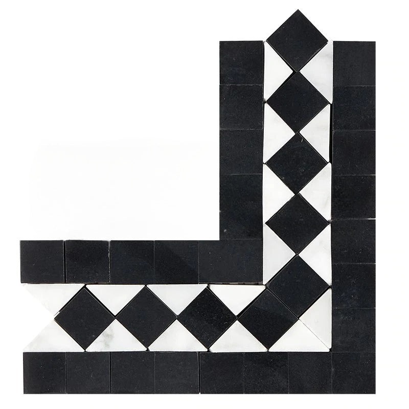 White Carrara Marble Border - Bias Border Corner With Black