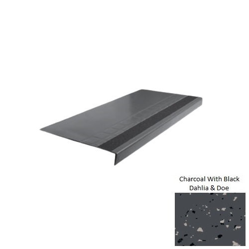 Spextones Charcoal With Black Dahlia & Doe Type 875 With Flush Ribbed / Smooth Insert Distinct Designs Rubber - 12 1/4" X 72" Stair Tread - Raised Square Design