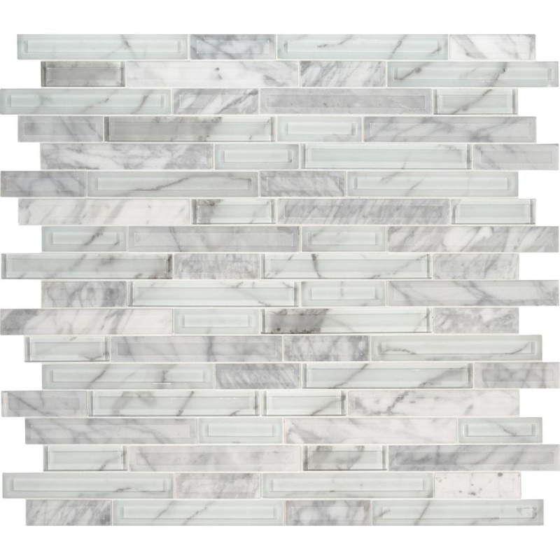 Decorative Blends Blocki Blanco Glass & Stone Mosaic - Linear - Polished, Per Pack: 9.8 Sqft
