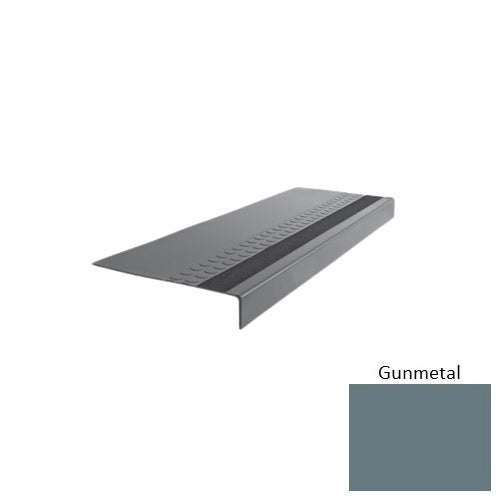 Flextones Gunmetal Type 585 With Flush Ribbed / Smooth Insert Distinct Designs Rubber - 12" X 72" Stair Tread - Rbt Radial High Profile Design
