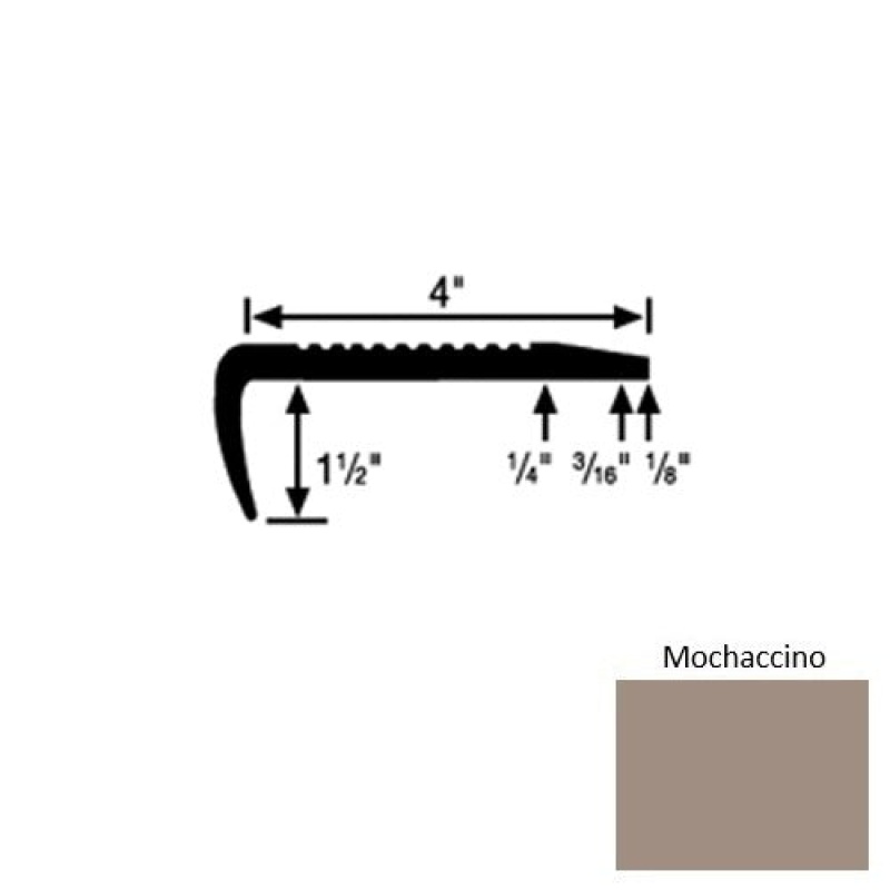 Solid 01 Mochaccino Rubber Commercial Stair Nosing With 2" Abrasive Strip (Sq) - 4" X 9 Ft (108")