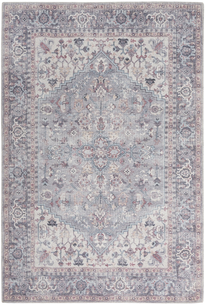 Machine Washable Grey Cotton Blend Vintage Area Rug