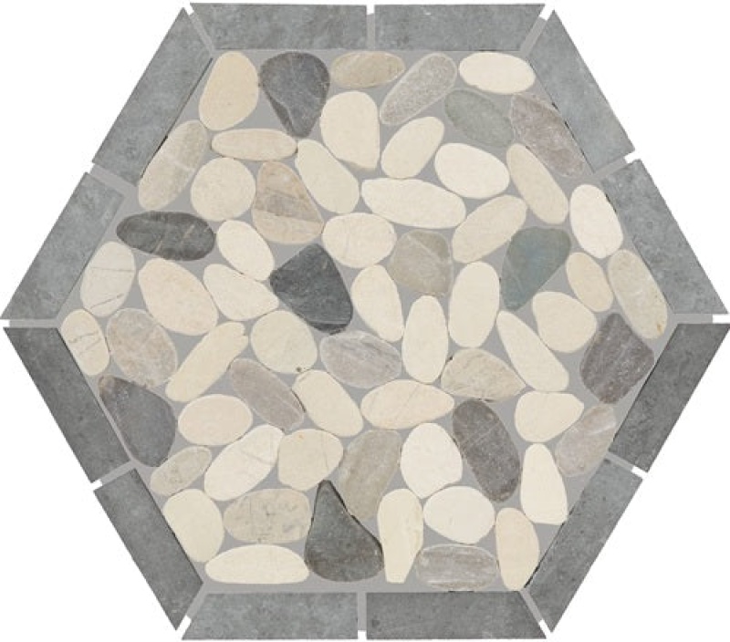 Pebble Oasis Harbor Pebble Mosaic - Framed Hexagon - Tumbled