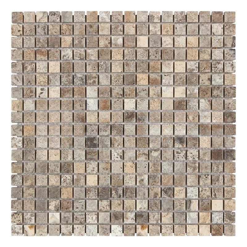 Titanium Cross Cut Travertine Mosaic - 5/8" X 5/8" - Tumbled