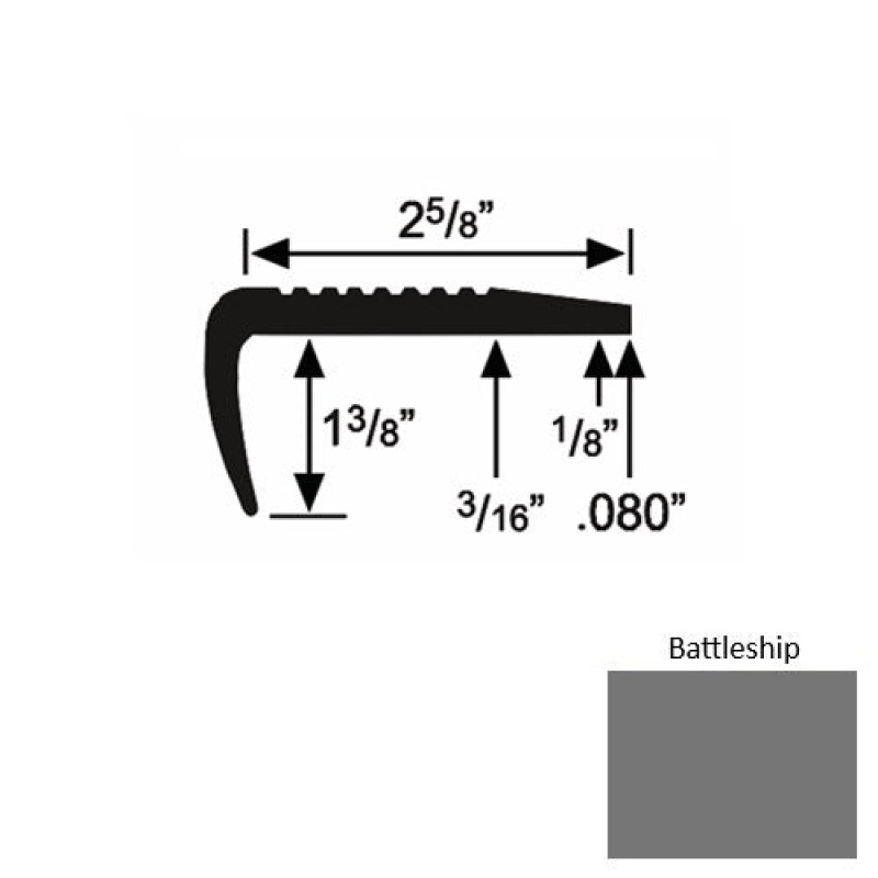 Solid 03 Battleship Rubber Residential Stair Nosing (Sq) - 2 5/8" X 9 Ft (108")