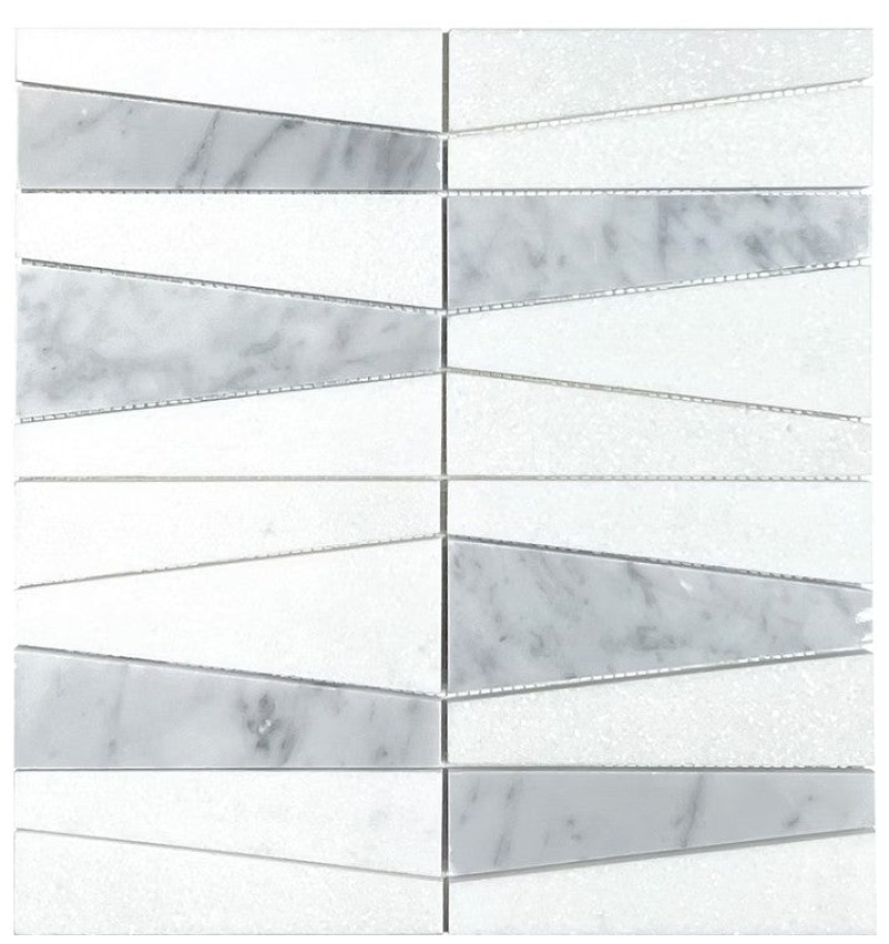 White Carrara & Thassos White Marble Mosaic - Trapezoid - Mixed