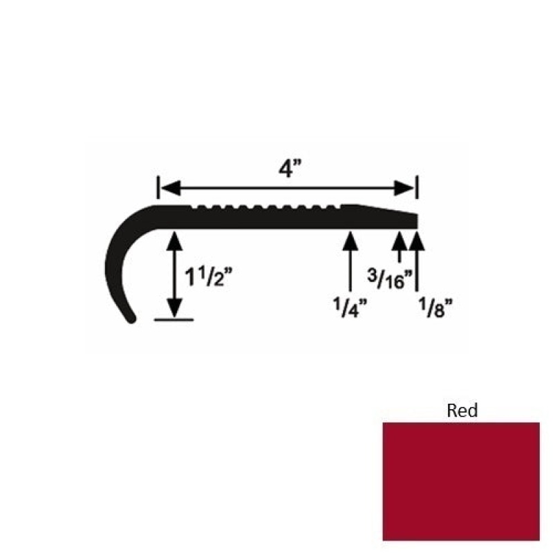 Solid 02 Red Rubber Commercial Stair Nosing (Rd) - 4" X 9 Ft (108")