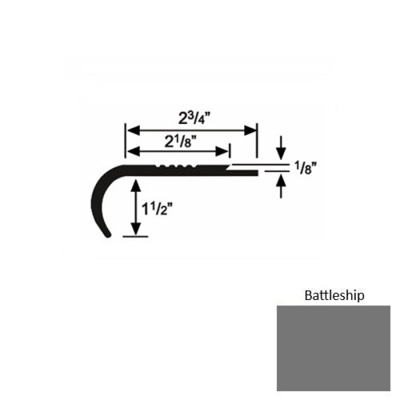 Solid 10 Battleship Rubber Underlap Stair Nosing (Rd) - 2 3/4" X 9 Ft (108")