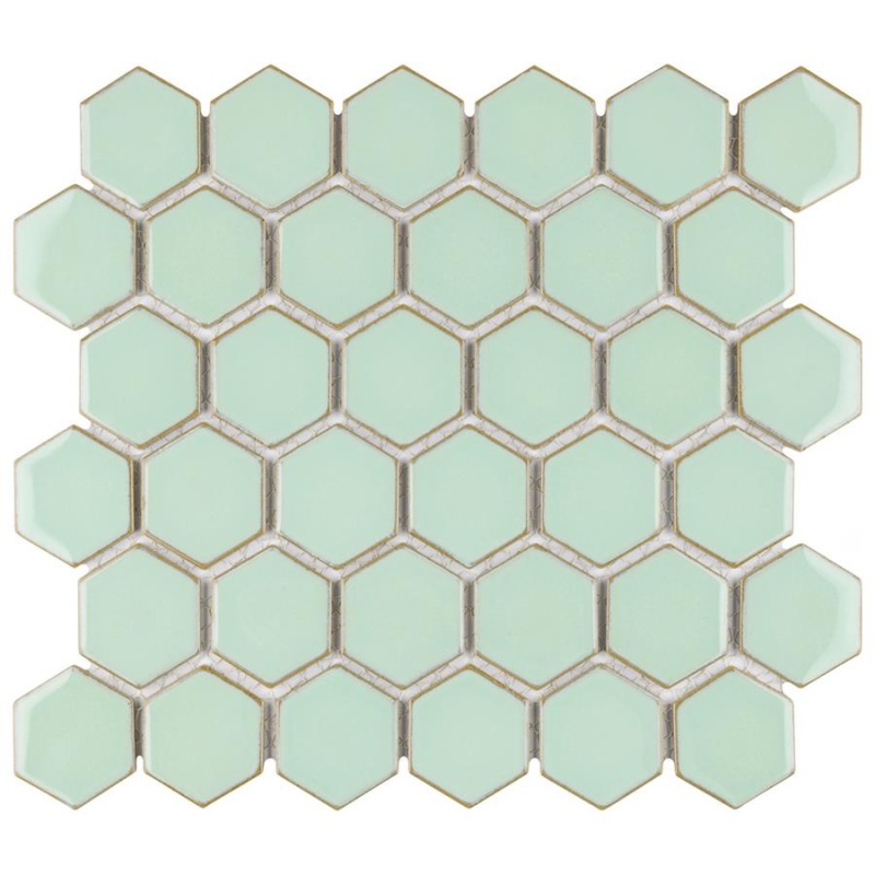 Hudson Due Light Green Porcelain Mosaic - 2" X 2" Hexagon - Glazed