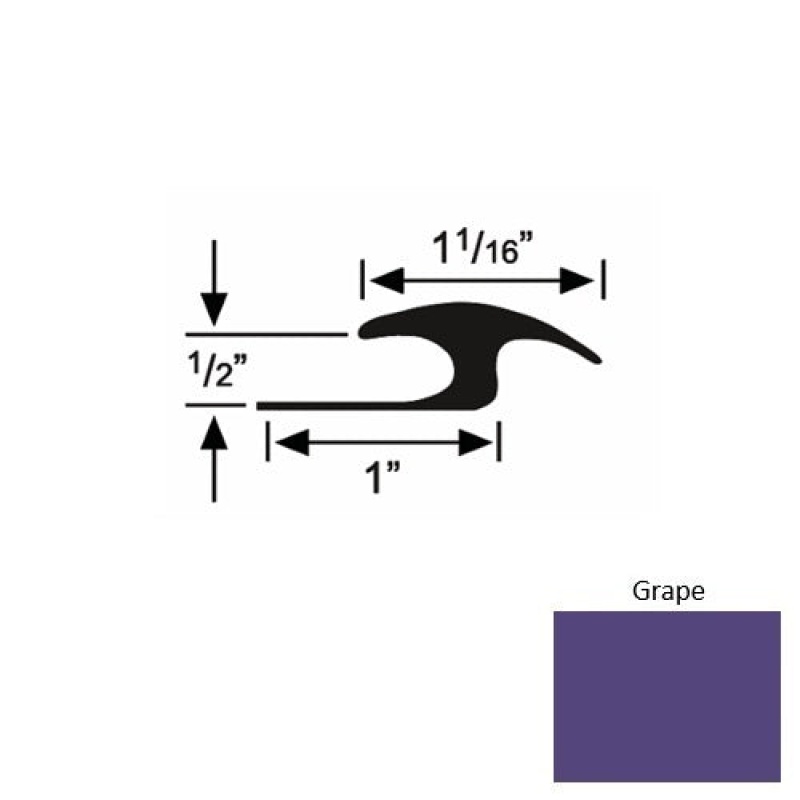 Solid 56 Grape Rubber Tile / Carpet Joiner - 1" X 9 Ft (108") X 1/2"