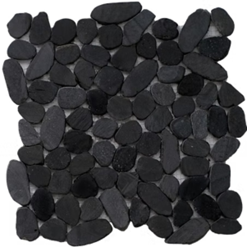Alor Black Interlocking Pebble Mosaic - 12" X 12" - Honed