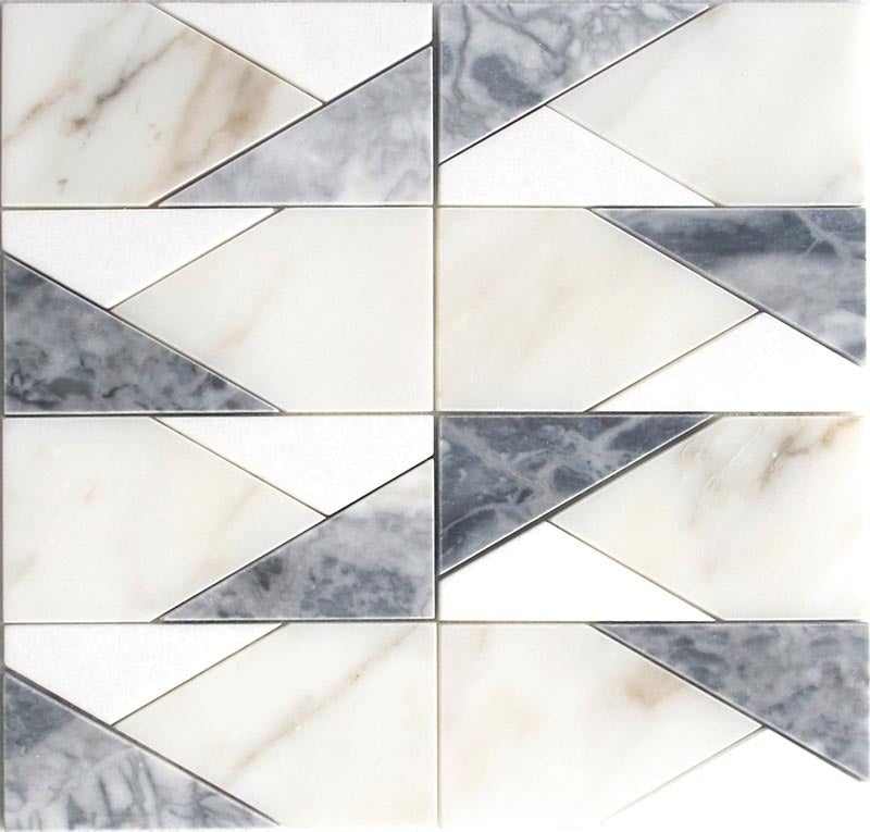 Emilia Calacatta Bluette / Calacatta Thassos White Marble Mosaic - Modena - Polished