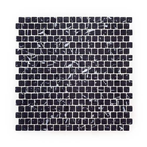 The Press Marbled Black Glass Mosaic - 1/2" Mini Brick - Matte