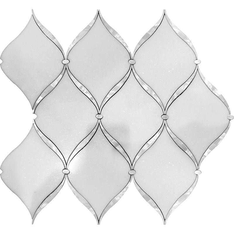 Skalini Line Waterjet Paper White Marble & Shell Mosaic - Coastal Breeze - Polished