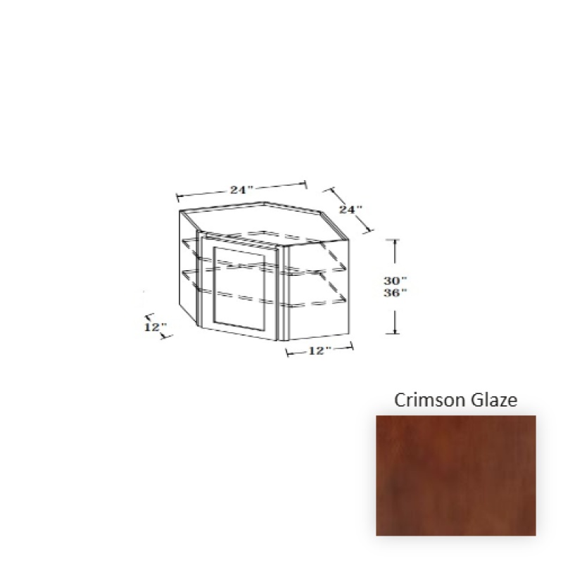 Crimson Glaze Wood Kitchen Diagonal Corner Wall Cabinet - 24" X 12" X 30" - Crimson Glaze