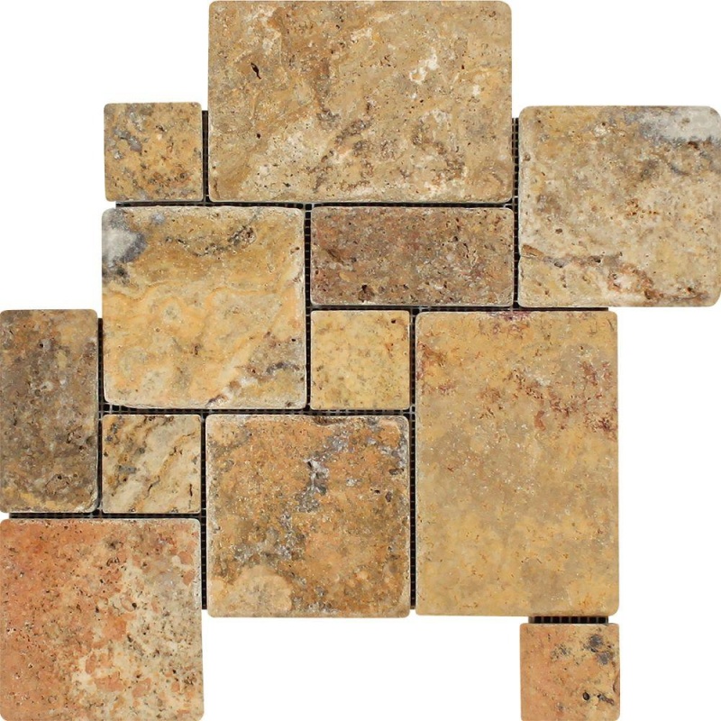 Scabos Travertine Mosaic - Opus Mini Pattern - Tumbled, Per Pack: 20 Enter Quantity In Sheets