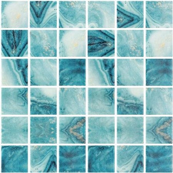 Aquatica Vanguard Forest Aqua Glass Mosaic, 2" x 2", Glossy