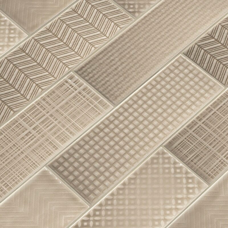 Urbano Warm Concrete 3D Mix Ceramic Tile - Glossy - 4" X 12", Per Pack: 10 Enter Quantity In Sqft