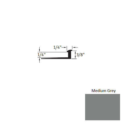 Johnsonite Medium Grey Vinyl Moulding / Trim - 1/4" X 12 Ft (144") X 3/8" - 1/4" Slim Line Transition - Slim Line Transition