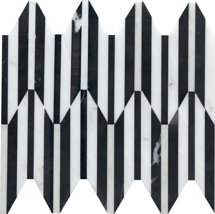 Bizou White / Black Marble Mosaic - Peak - Polished