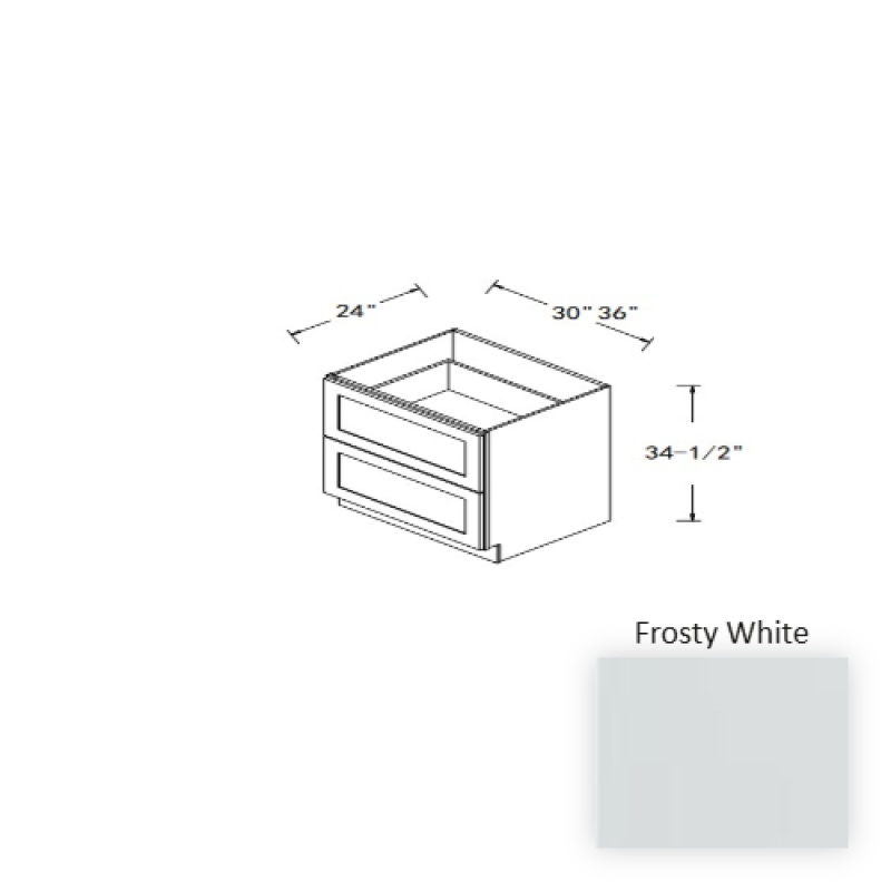 Crus.Db30.2.22 Frosty White Wood Kitchen Drawer Base Cabinet - 30" X 24" X 34.5" - Frosty White