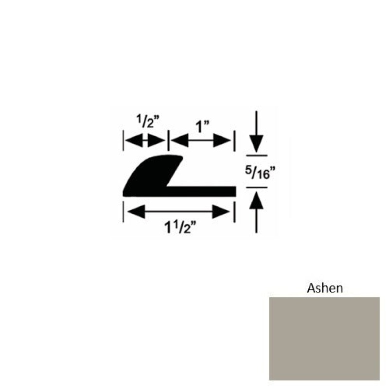 Solid 36 Ashen Rubber Underlap Carpet Edge - 1 1/2" X 9 Ft (108") X 5/16"