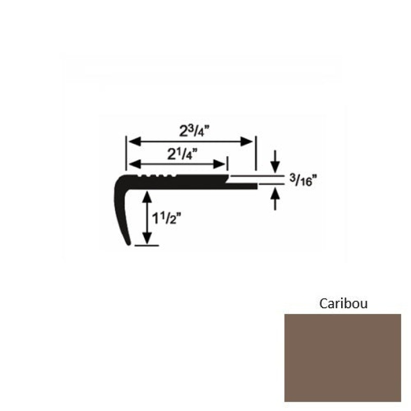 Solid 07 Caribou Rubber Underlap Carpet Stair Nosing (Sq) - 2 3/4" X 9 Ft (108")