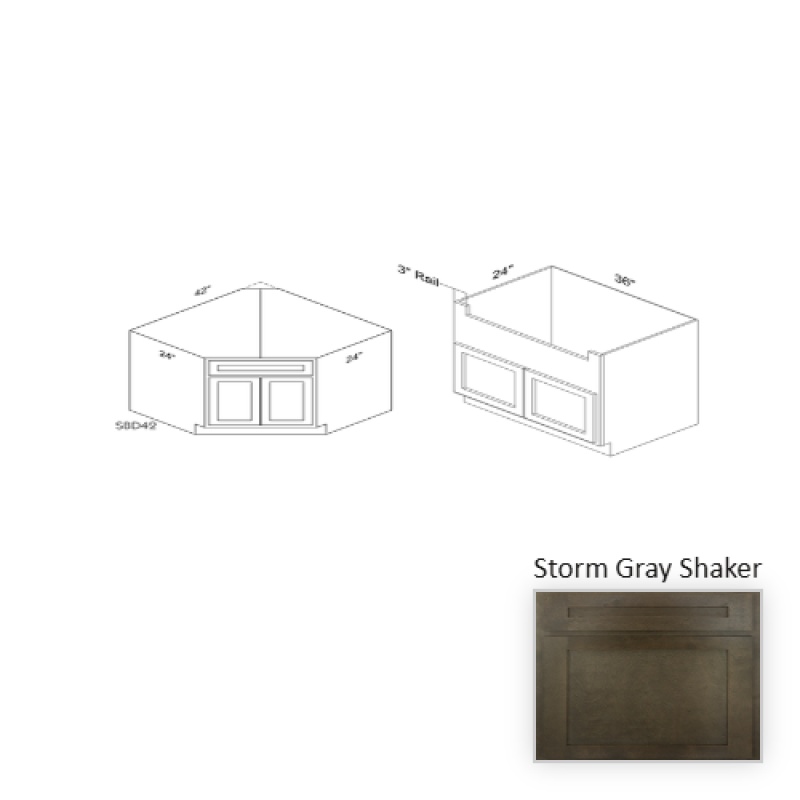 Sbf36 Storm Gray Shaker Wood Kitchen Sink Base Cabinet - 36" X 34.5" X 24" (Assembly Required) - Storm Gray Shaker