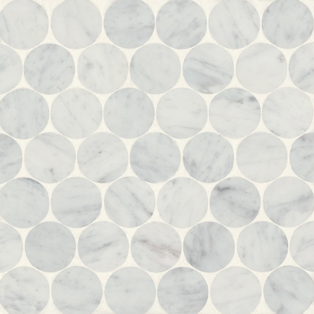 Monet White Carrara 10 Marble Mosaic - Penny Round - Honed