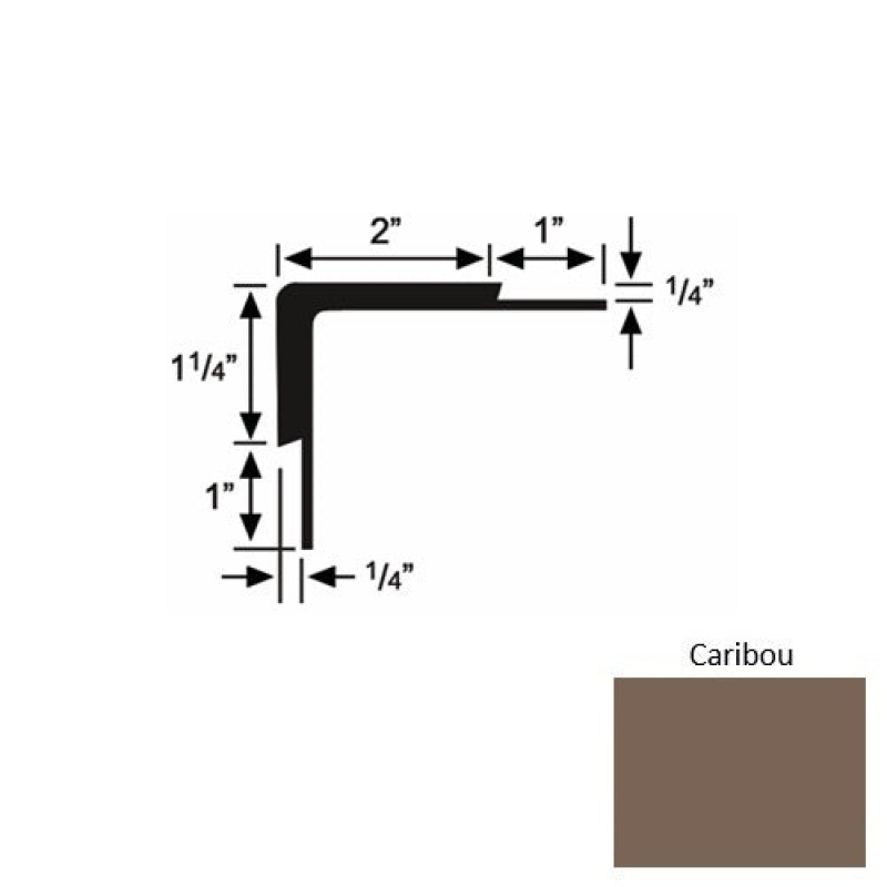 Solid 16 Caribou Rubber Double Flange Carpet Stair Nosing (Sq) - 2" X 9 Ft (108")