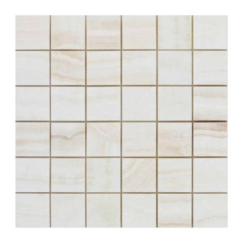 White Vein Cut Onyx Mosaic - 2" X 2" - Polished