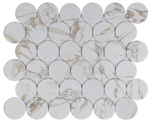 Native Habana Beige Glass Mosaic - 2" Penny Round - Matte