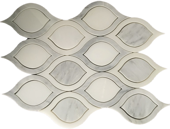 Oriental White & Pure White Marble Mosaic - Teardrop - Polished
