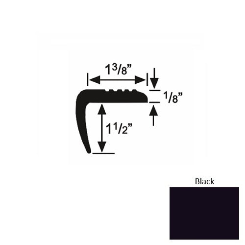 Solid 05 Black Rubber Domestic Stair Nosing (Sq) - 1 3/8" X 9 Ft (108")