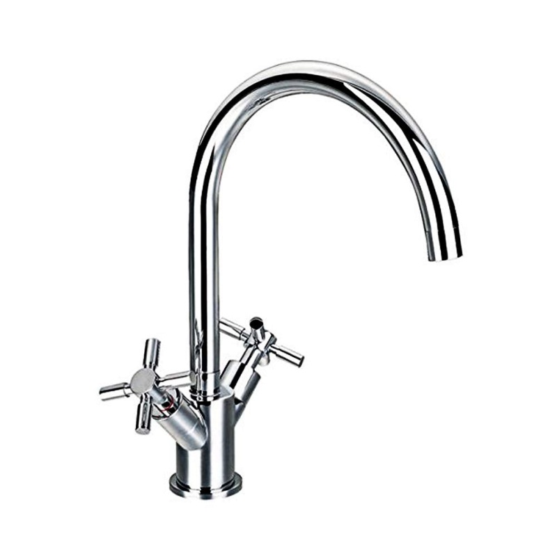 Chrome Brass Deck Mount Kitchen Faucet - Double Handle / Single Hole - Chrome