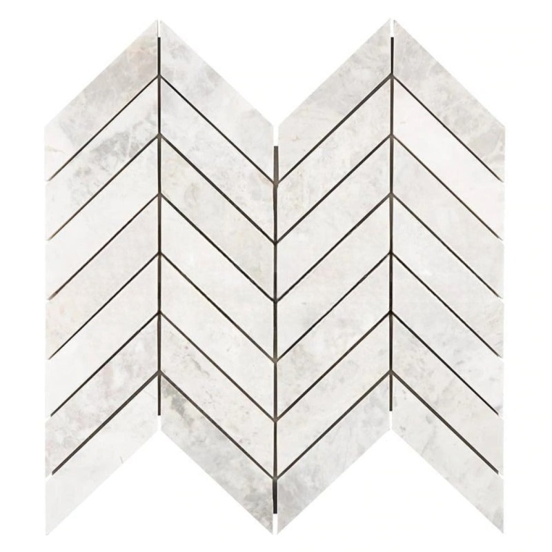 Bianco Congelato Dolomite Mosaic - 1" X 4" Chevron - Leather