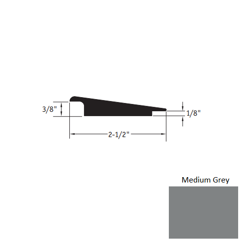 Johnsonite Medium Grey Vinyl Moulding / Trim - 2 1/2" X 12 Ft (144") X 3/8" - 1/8" Wheeled Traffic Transition - Wheeled Traffic Transition