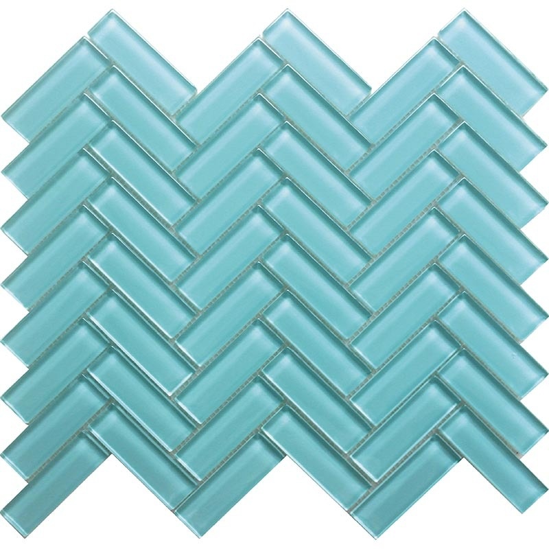 Color Palette Aqua Glass Mosaic - 1" X 3" Herringbone - Glossy