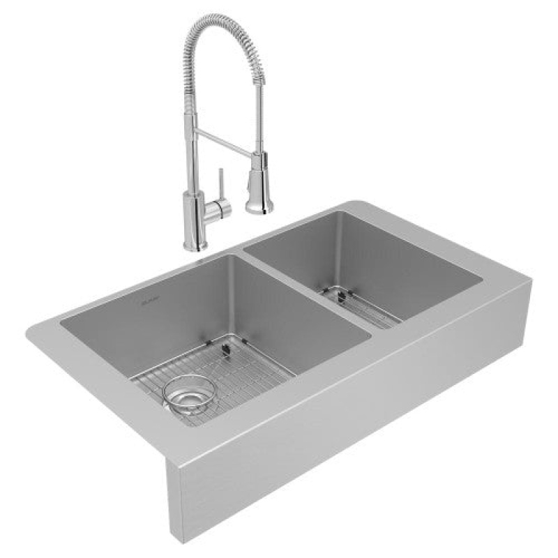 Ectruf32179rfbc Crosstown Stainless Steel Farmhouse Double Bowl Workstation Kitchen Sink - 35 7/8" X 20 1/4" X 9" - Stainless Steel