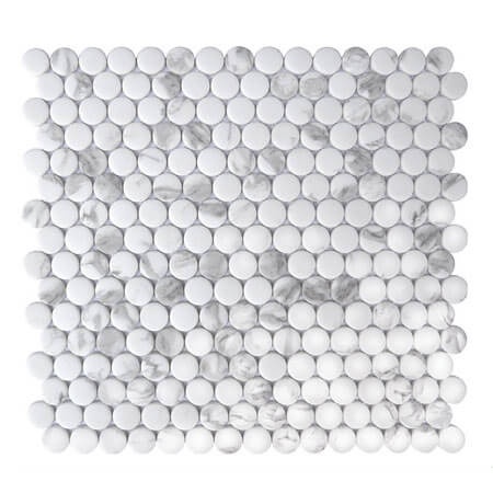 Endura Calacatta Glass Mosaic - Penny Round - Natural