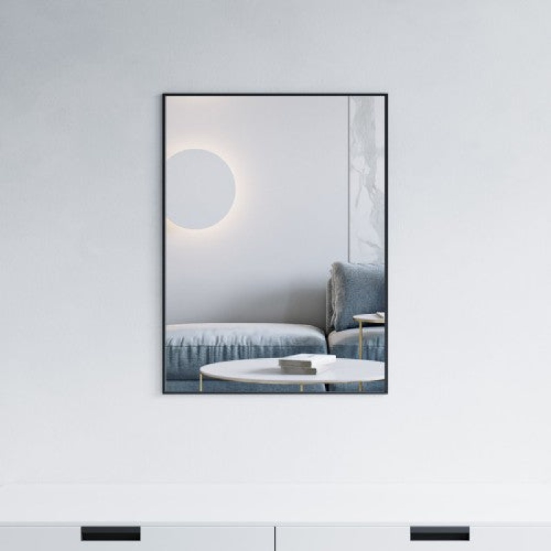 Black Aluminum & Glass Framed Wall Bathroom Mirror